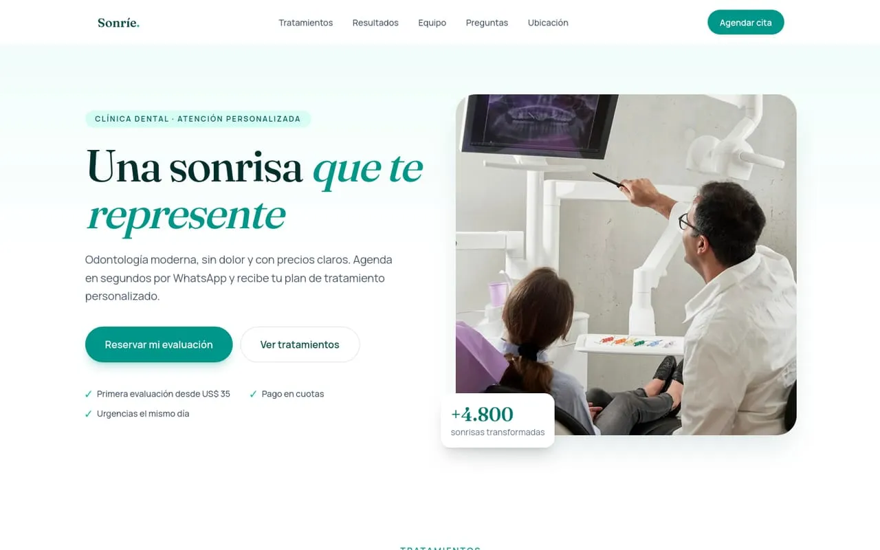 Vista previa de la landing Sonríe Clínica Dental